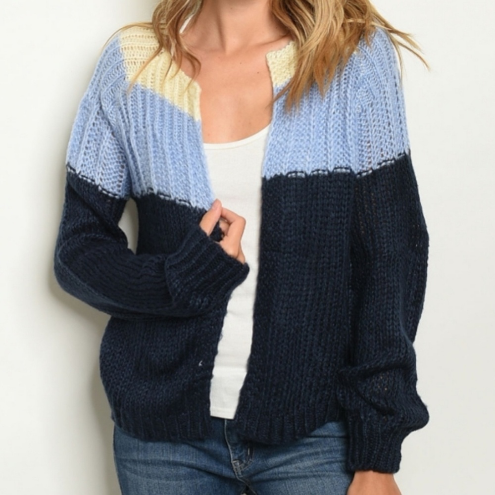 Navy Color Block Cardigan